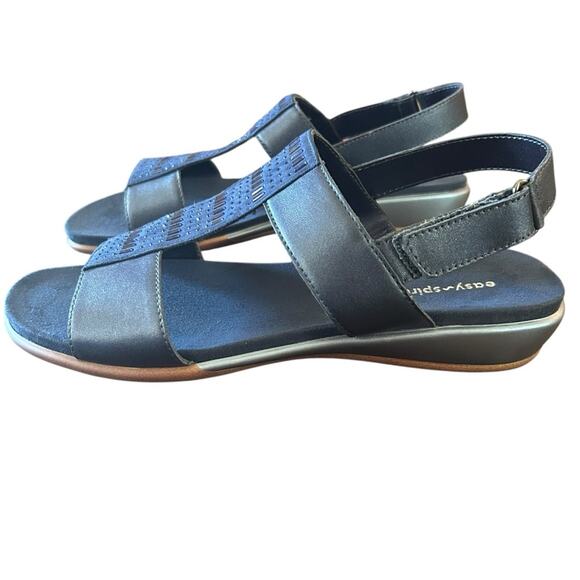 Easy Spirit Hazel T Strap Leather and Rhinestone Wedge Sandals NEW Size 11 - Picture 6 of 10